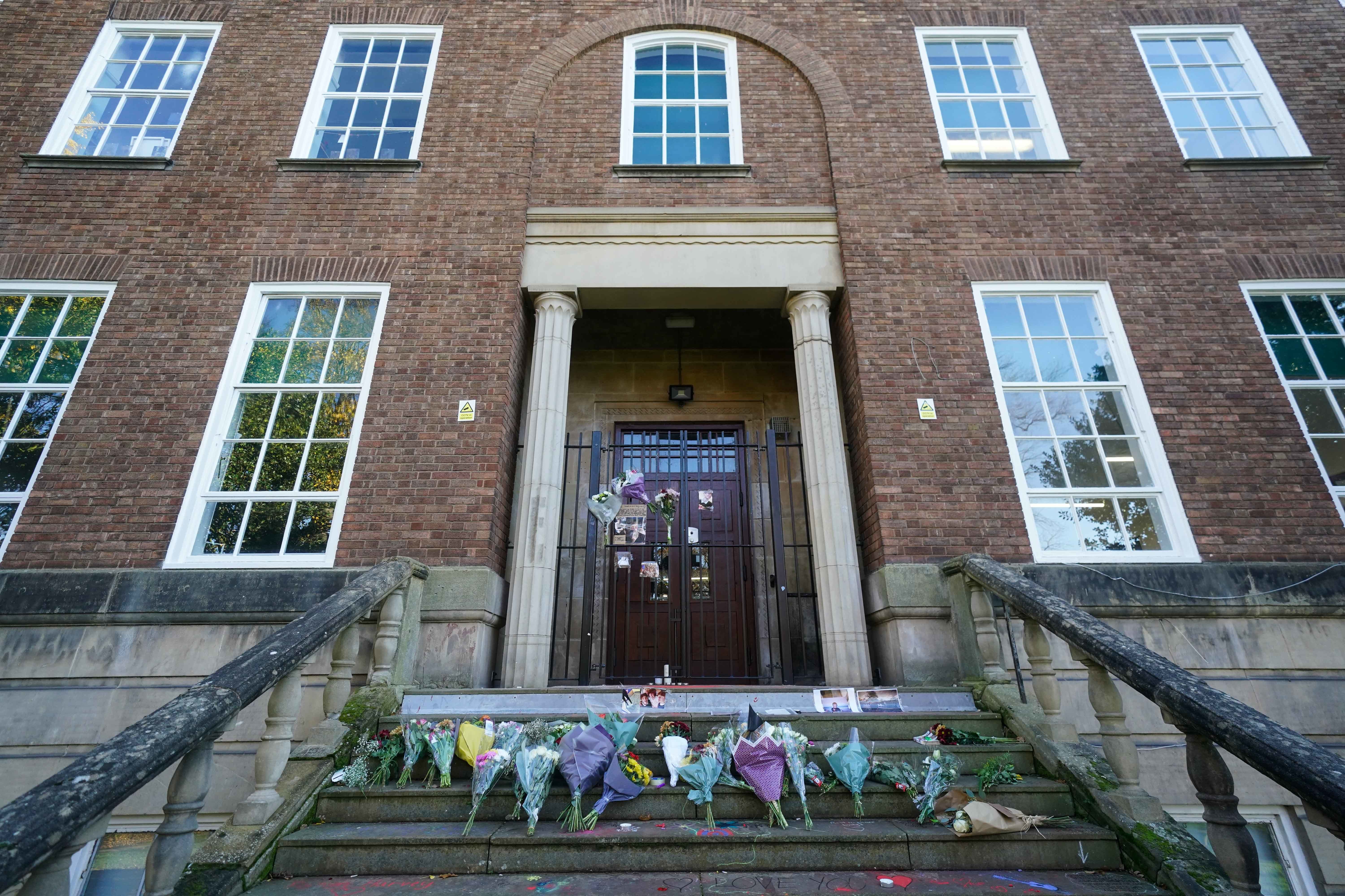 Tributes were left on the steps at Shrewsbury College for Jevon Hirst, Harvey Owen, Wilf Fitchett and Hugo Morris