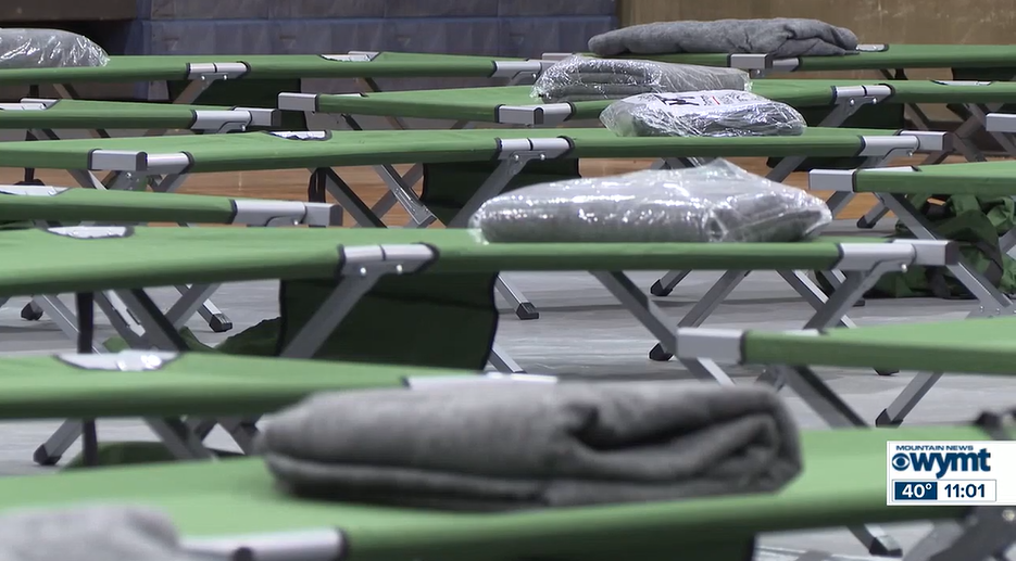 Beds were set up by a Red Cross reponse team at the local school