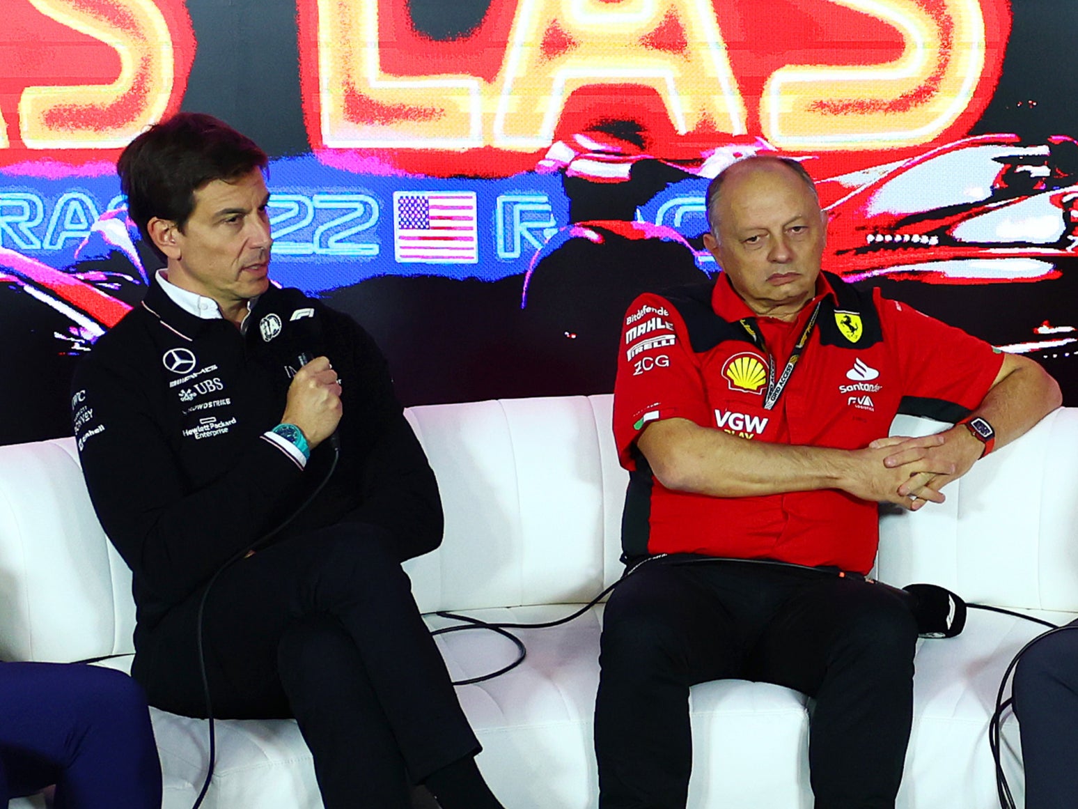 Toto Wolff (left) and Fred Vasseur (right) were given formal warnings by the stewards in Abu Dhabi