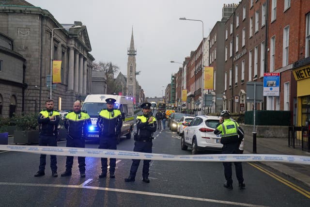The scene in Dublin city centre after five people were injured, including three young children (Brian Lawless/PA)