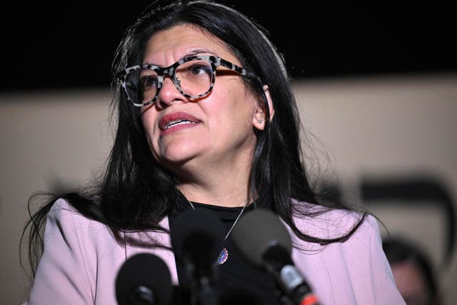 <p>Rep Rashida Tlaib pictured speaking on Capitol Hill  during an event calling for a Israel-Hamas war ceasefire on 13 November.</p>
