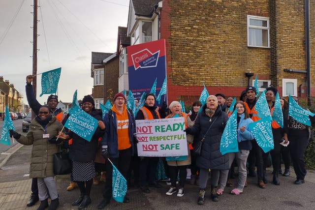 Teachers went on strike on Wednesday at the Oasis Academy, Isle of Sheppey, Kent over threats and violence from pupils (Amy Johnson/PA)