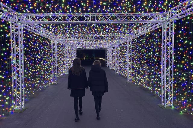 A tunnel of lights at Marwell Zoo’s Glow Marwell installation (Ben Mitchell/PA)