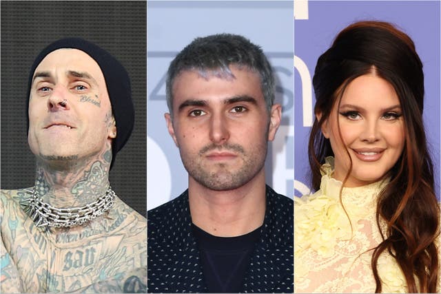 <p>(From left) Travis Barker of Blink-182, Fred Again and Lana Del Rey</p>