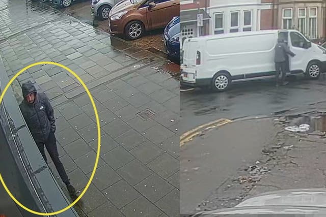 <p>Footage shows murderer stealing delivery driver’s van moments before killing him.</p>