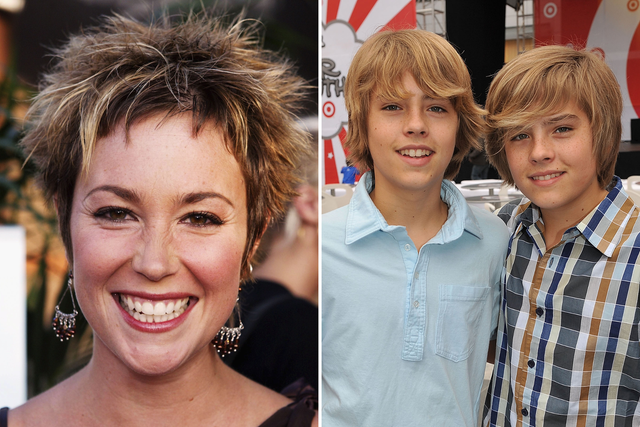 <p>Kim Rhodes, Cole and Dylan Sprouse</p>