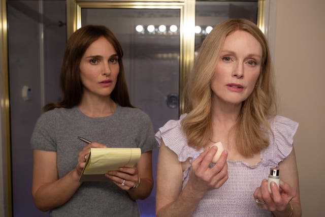 <p>Julianne Moore, right, and Natalie Portman in a scene from ‘May December’ </p>