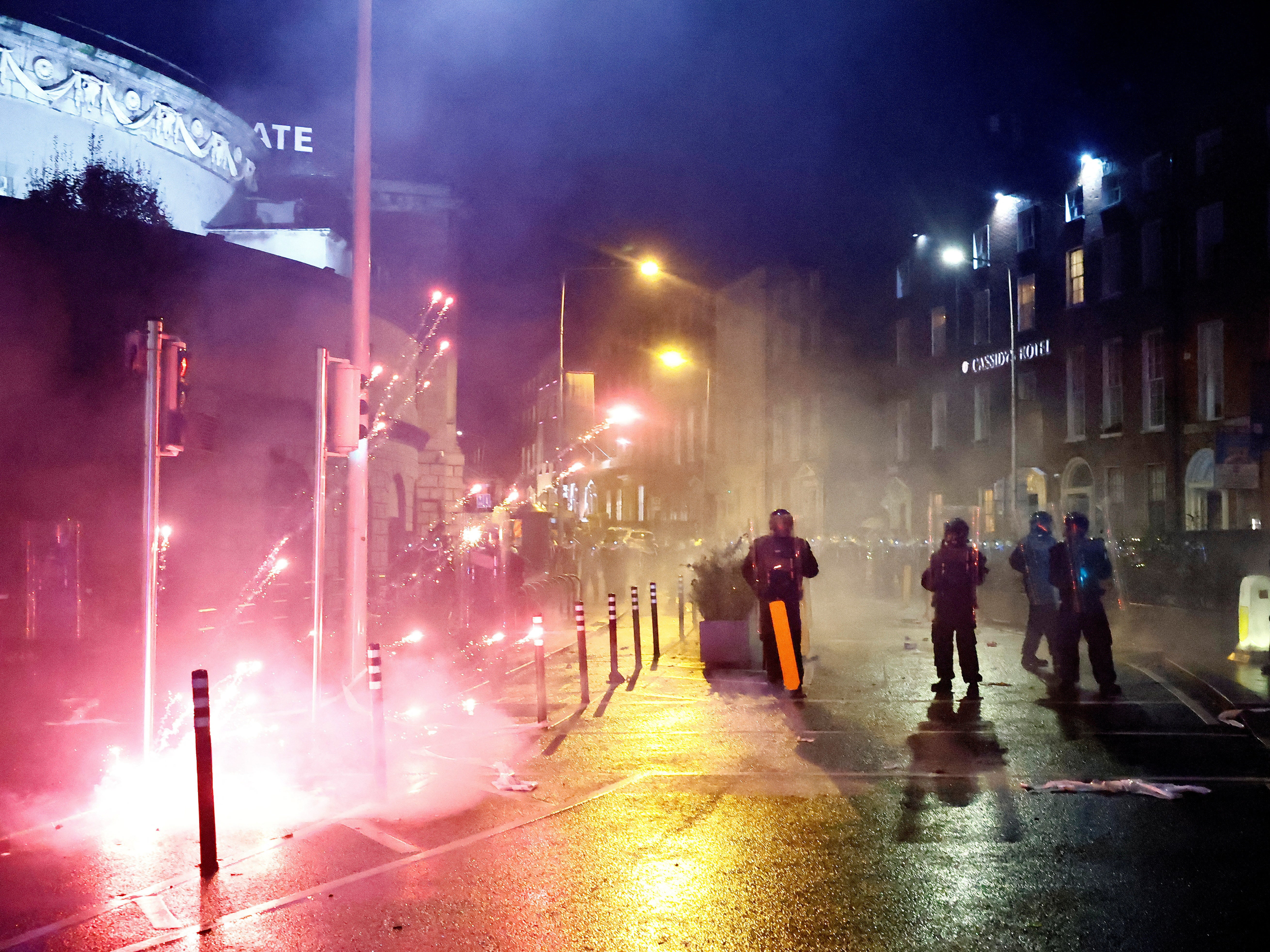 Fireworks were thrown at police officers on Thursday