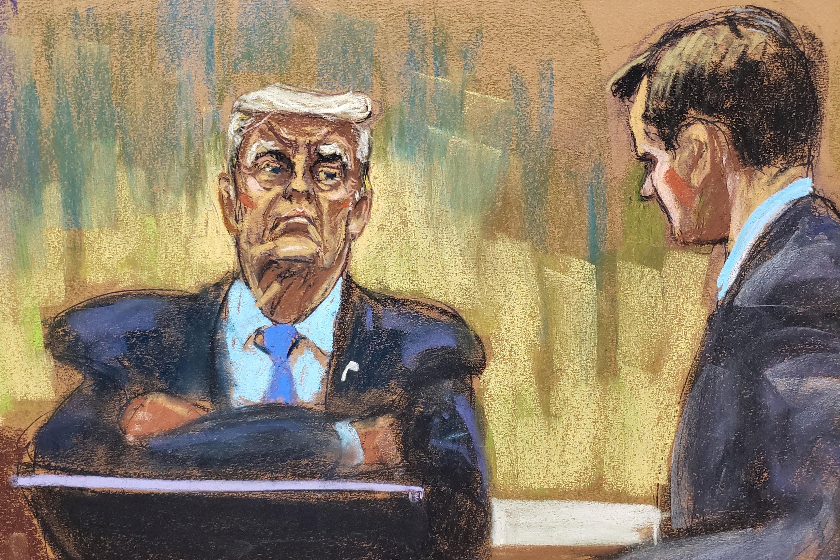 Donald Trump appears on the witness stand in his civil fraud trial in New York on 6 November.
