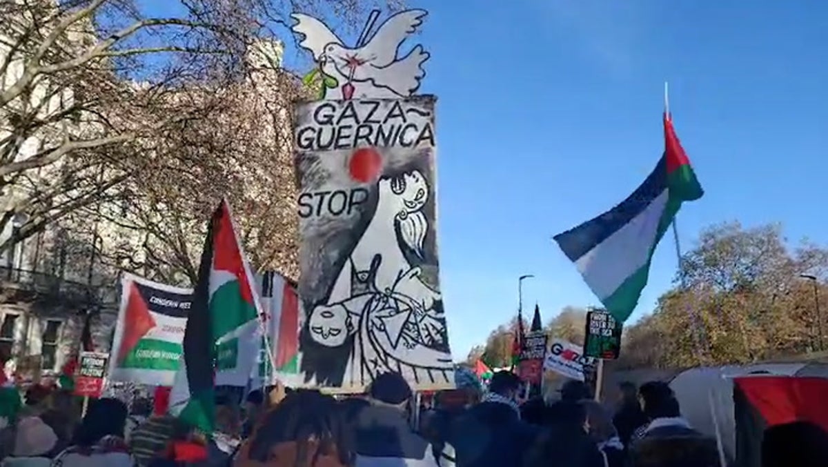 Pro-Palestine protesters march in London as Israel-Hamas ceasefire enters second day