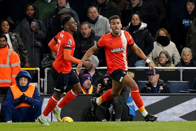 Jacob Brown’s late goal earned Luton a 2-1 home in over Crystal Palace (Zac Goodwin/PA)