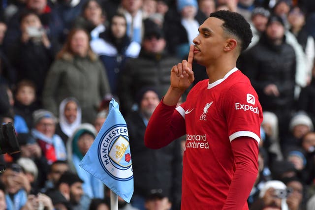Trent Alexander-Arnold hit the equaliser as Liverpool drew at Manchester City (Rui Vieira/AP)