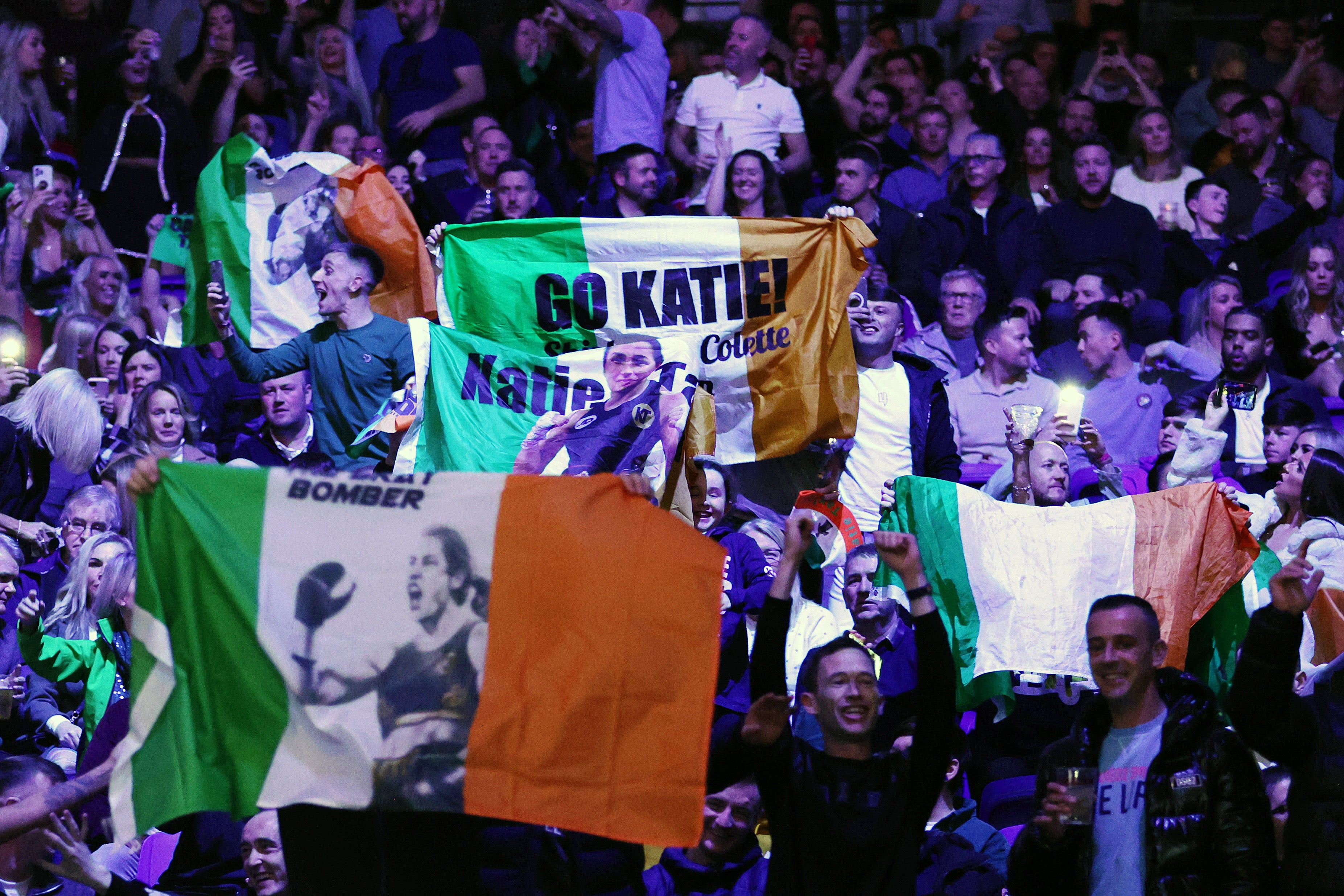 Irish fans show their support for Taylor, a boxing pioneer