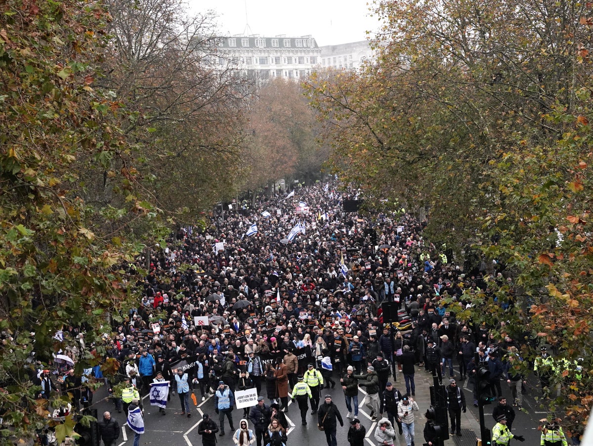 Watch: Thousands gather to march against antisemitism in central London