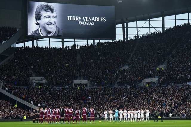 Tributes were paid to tribute to former Tottenham manager Terry Venables ahead of the club’s Premier League match against Aston Villa on Sunday (John Walton/PA)