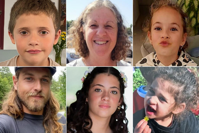 <p>Some of the hostages released on Sunday, including four-year-old Abigail Edan, bottom right </p>