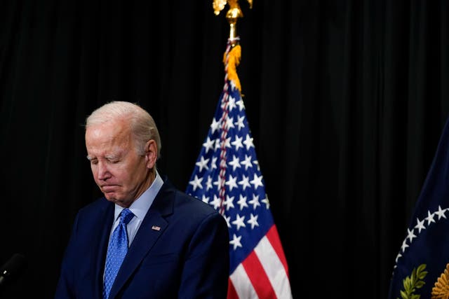 <p>President Joe Biden pauses as he speaks to reporters in Nantucket, Mass., Sunday, Nov. 26, 2023</p>