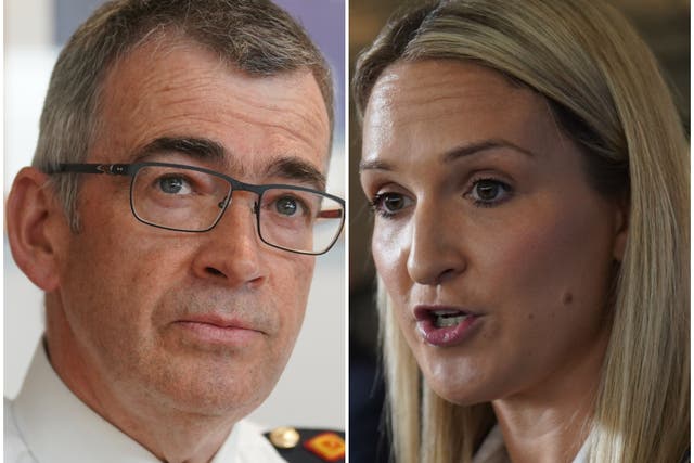 Garda commissioner Drew Harris and Justice Minister Helen McEntee (Brian Lawless/PA)