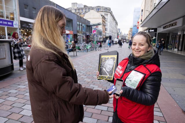 Big Issue vendor Brigitta Claudia at her pitch on Argyle Street in Glasgow (Exposure Photo Agency/PA)