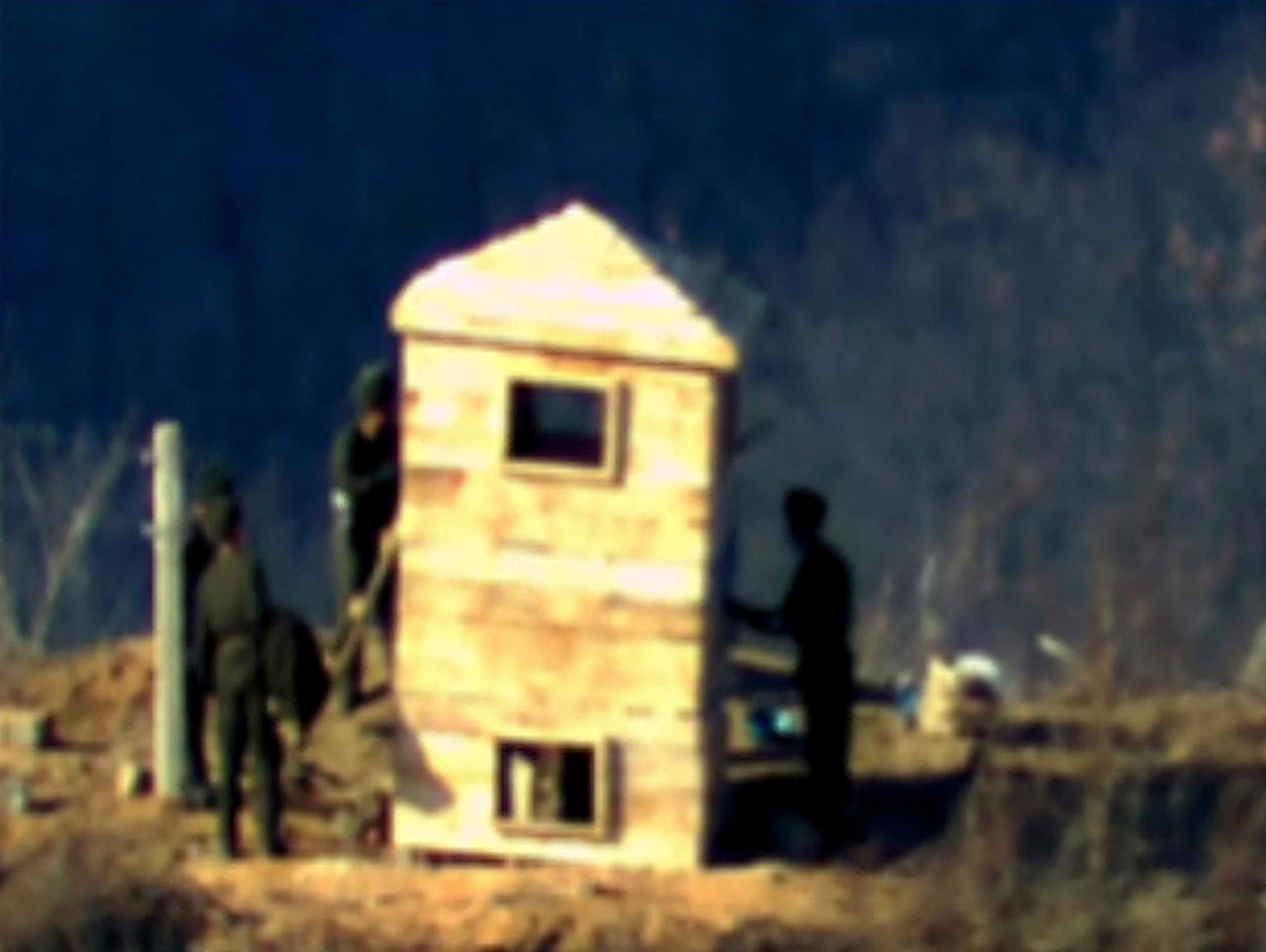 A North Korea guard post picture by South Korea military along the DMZ