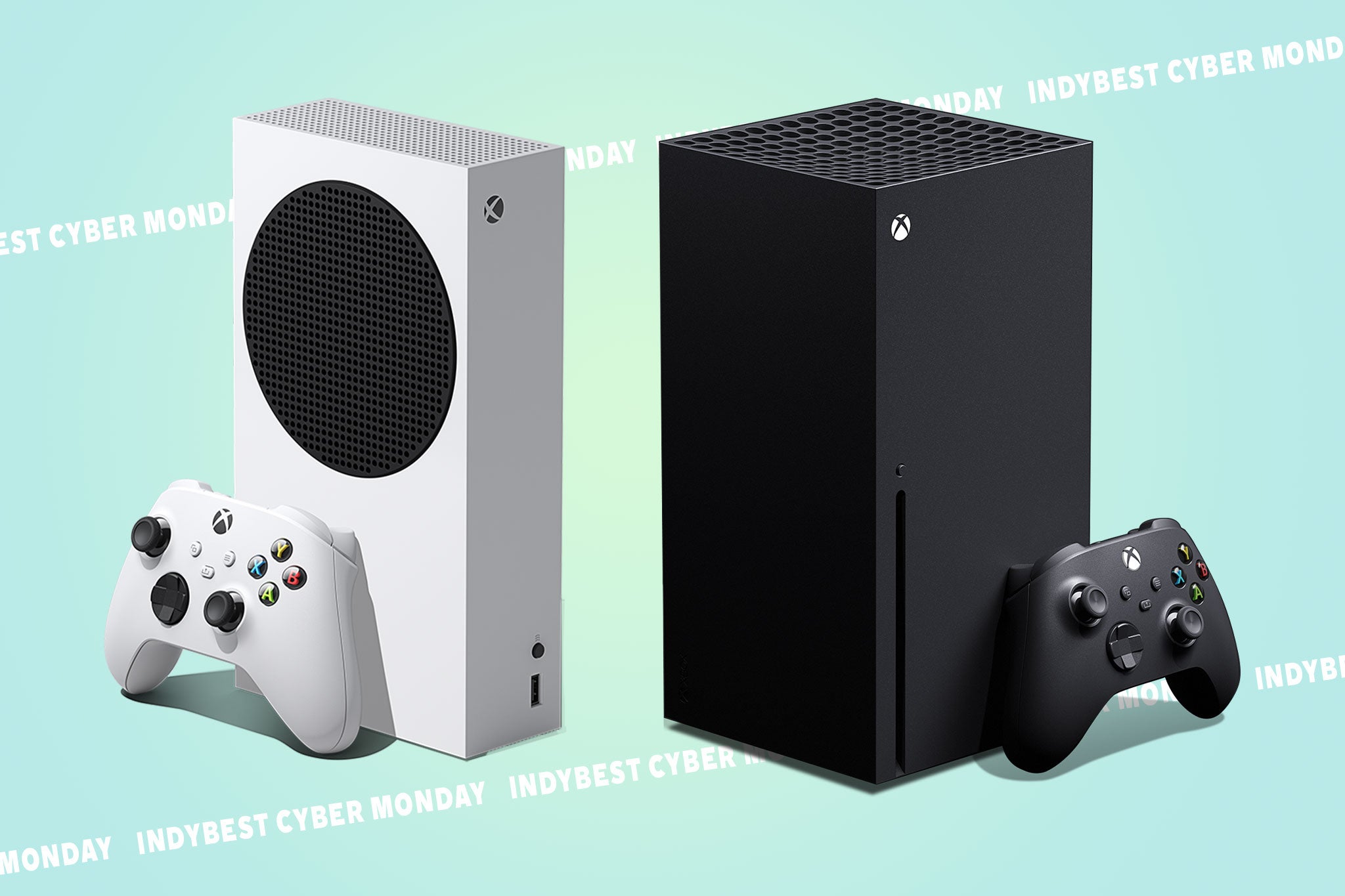 The Xbox Series S (left) is a cheaper and less powerful version of the Xbox Series X, and doesn’t take physical discs