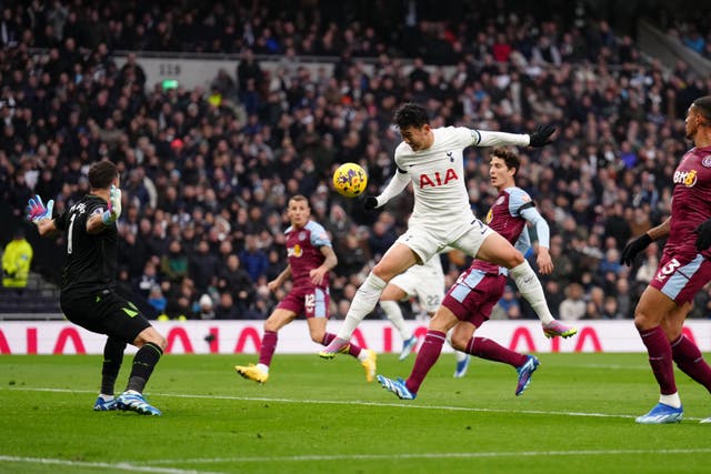 Son Heung-Min goes close during Tottenham’s 2-1 defeat at home to Aston Villa (John Walton/PA)