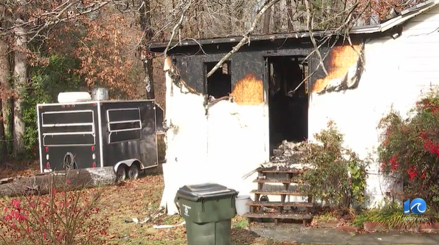 <p>The turkey fryer exploded near the back of the house </p>