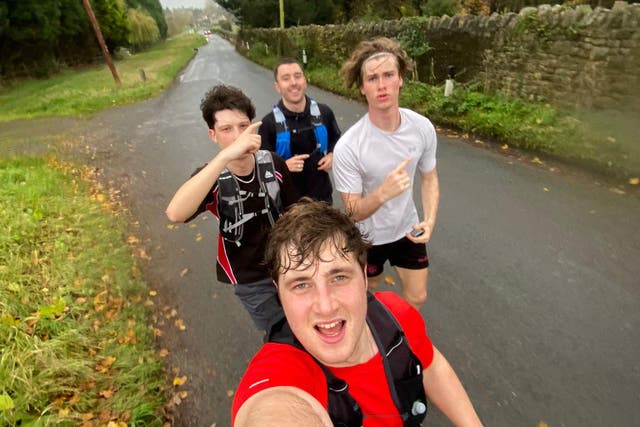 Freddie Dowland (front) and his friends during a training run (University of Bristol/PA)