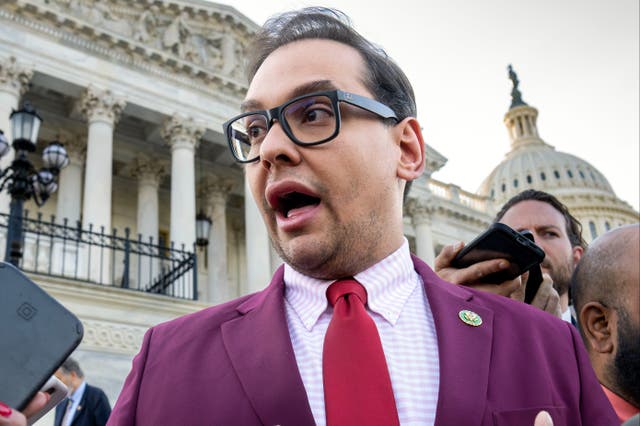 <p>George Santos, R-N.Y., speaks to reporters outside the Capitol, in Washington, May 17, 2023.</p>
