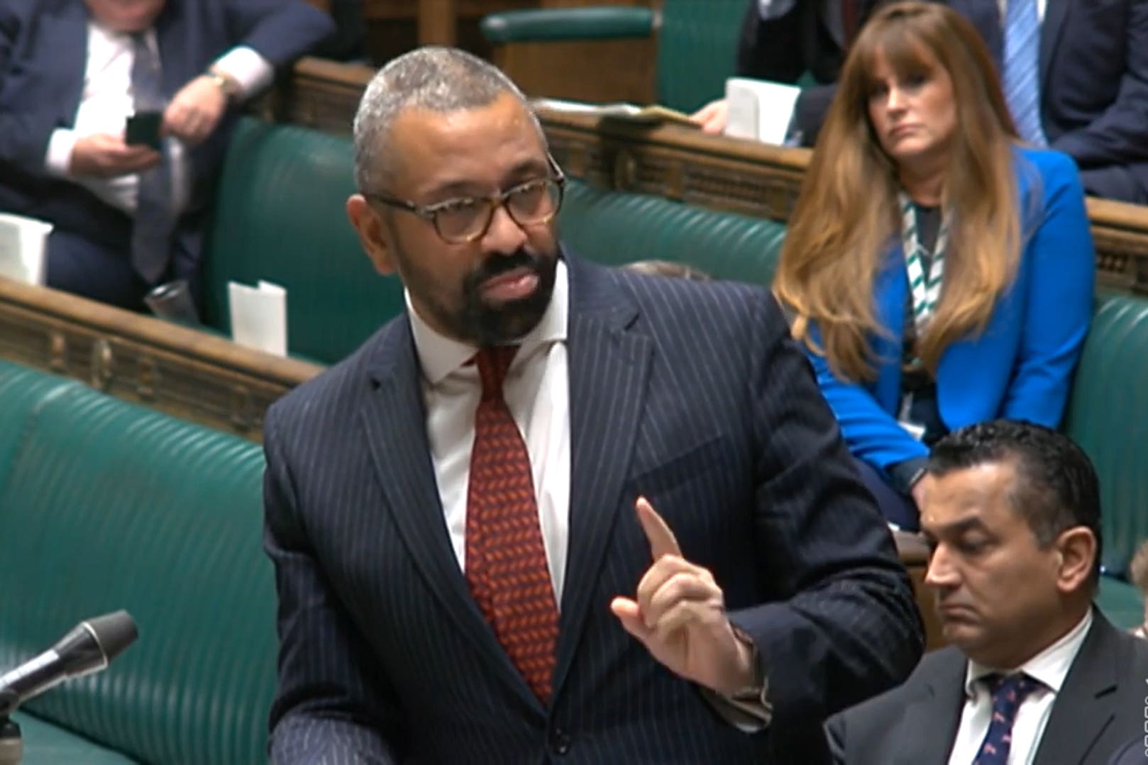 James Cleverly speaks during Home Office questions on Monday