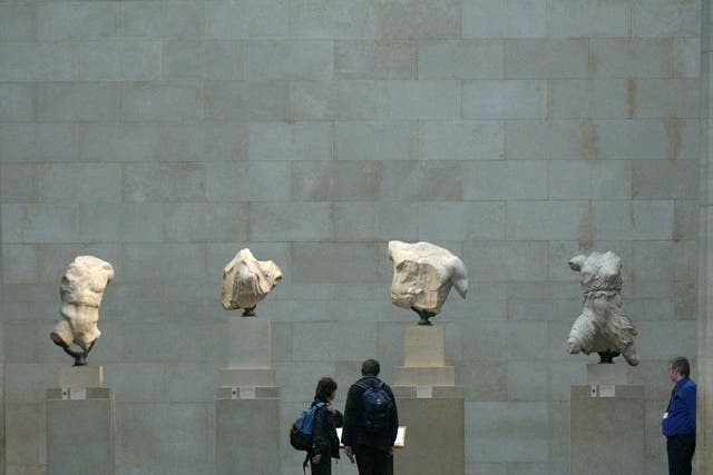 Sections of the Parthenon Marbles, also known as the Elgin Marbles, in London’s British Museum (Matthew Fearn/PA)