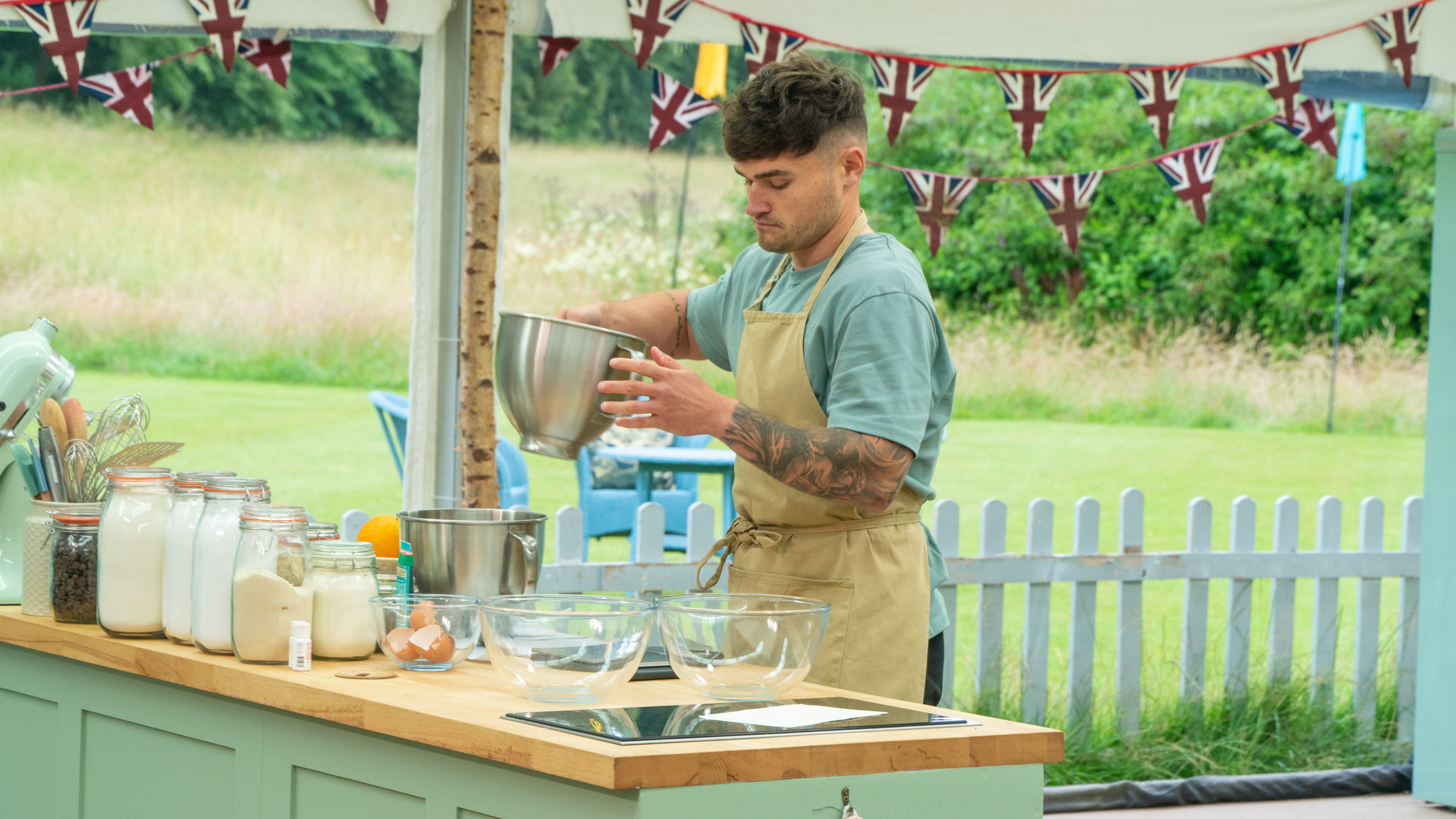 Matty at his baking station