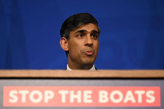 <p>Prime Minister Rishi Sunak holds a press conference in Downing Street, London, in response to the Supreme Court ruling that the Rwanda asylum policy is unlawful. The PM has vowed to do “whatever it takes” to stop small boat crossings after the Supreme Court ruled on his flagship policy of removing asylum seekers on expulsion flights to Kigali. Picture date: Wednesday November 15, 2023.</p>