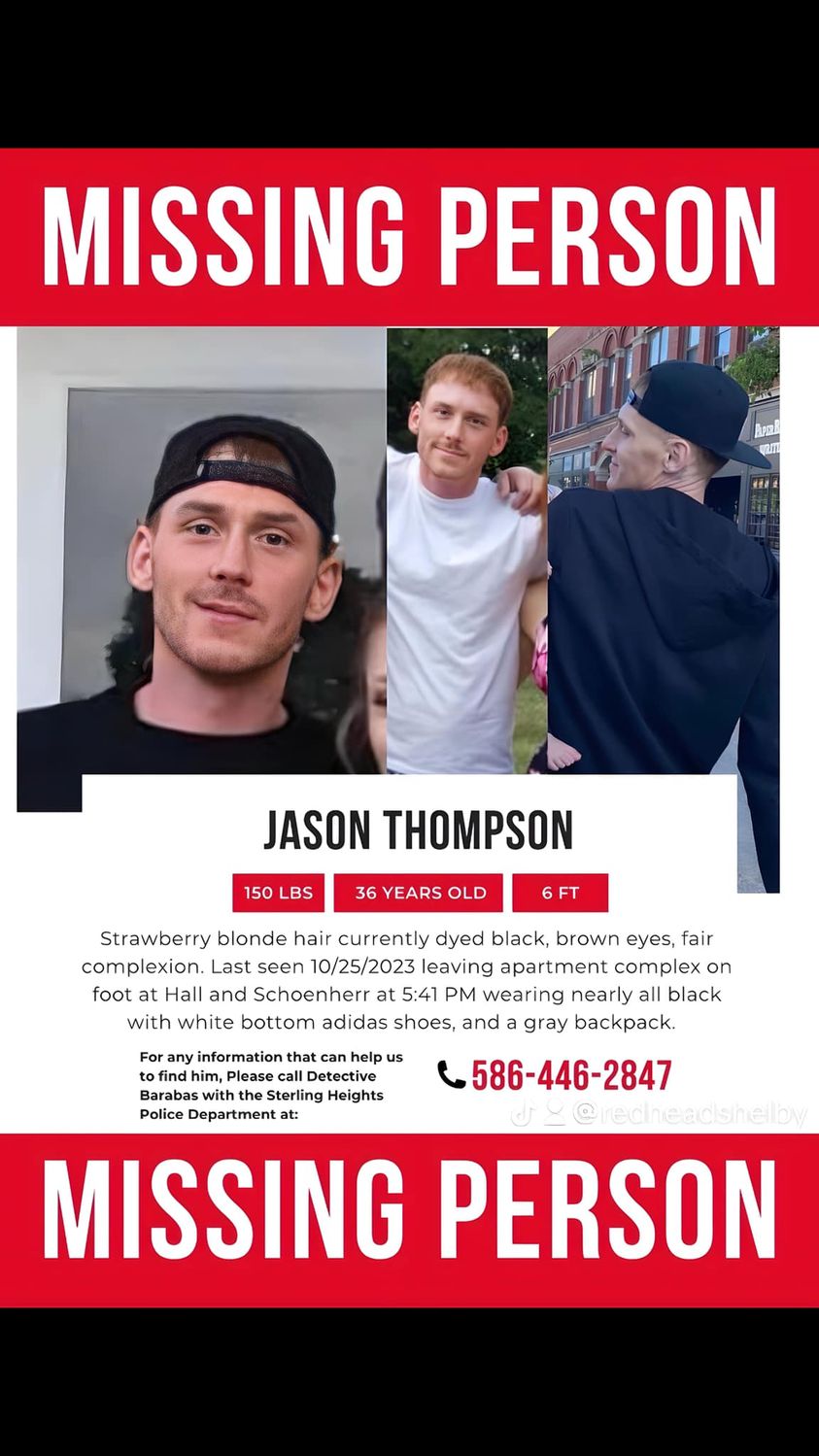 Missing poster created by Thompson’s sister