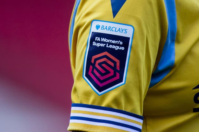 A detailed view of a FA women�s super league badge on the shirt of a player during the Barclays FA Women’s Super League match at the Banks’s Stadium, Walsall. Picture date: Saturday March 26, 2022.