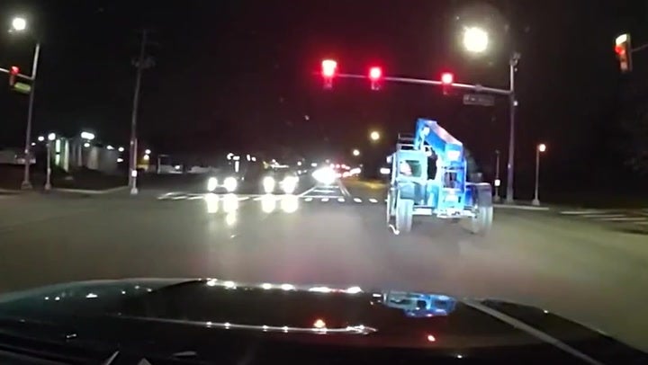 <p>Boy, 12, steals forklift truck and leads police on hour-long chase through town centre streets.</p>