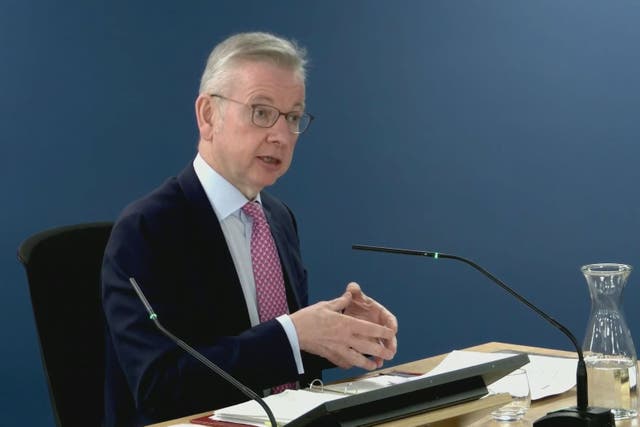 Levelling Up Secretary Michael Gove floated the theory at the Covid-19 inquiry that the virus was ‘man-made’ (UK Covid-19 Inquiry/PA)