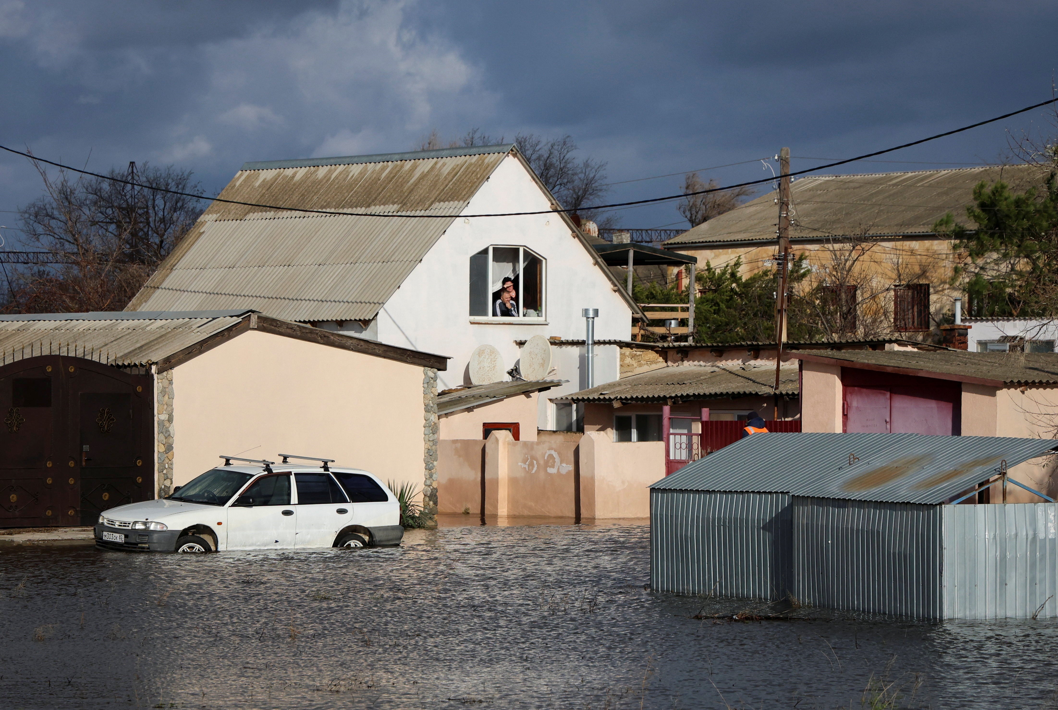 A storm-flooded street in Pribrezhe, Crimea, on Tuesday