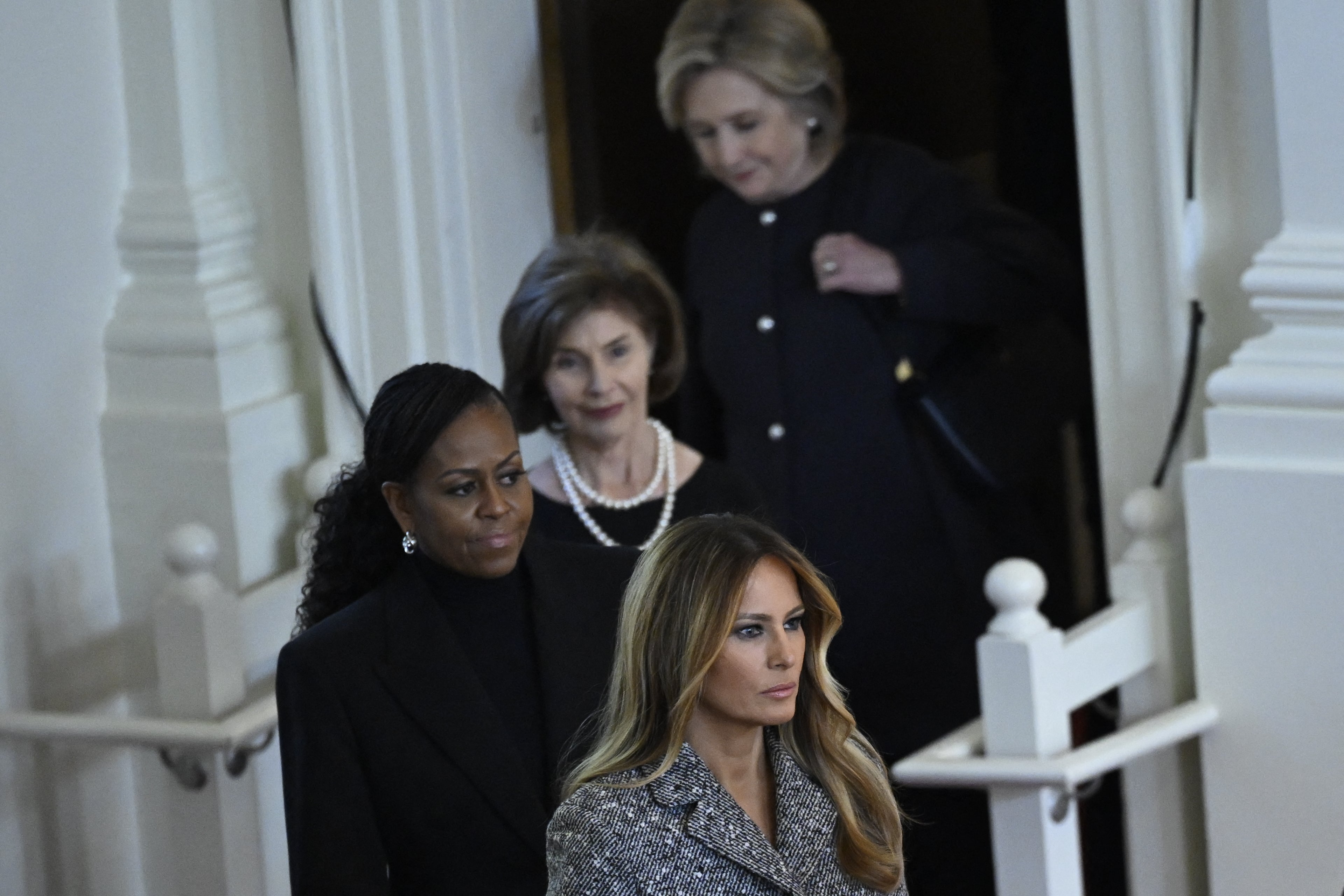 Former First Ladies attend the memorial service for former First Lady Rosalynn Carter at Glenn Memorial Church in Atlanta, Georgia on November 28, 2023.