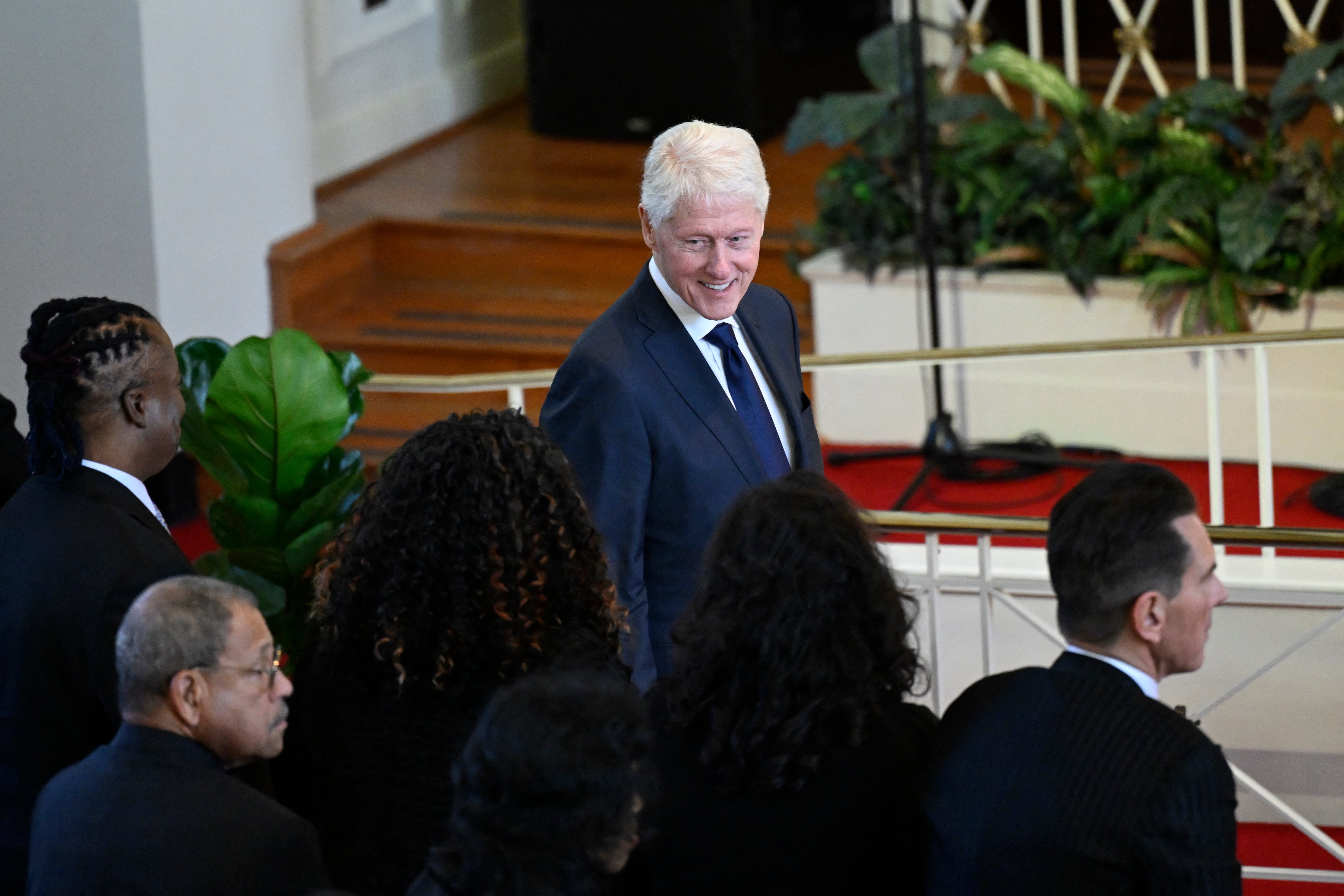 Former US President Bill Clinton arrives prior to a tribute service for former US First Lady Rosalynn Carter, at Glenn Memorial Church in Atlanta, Georgia, on November 28, 2023