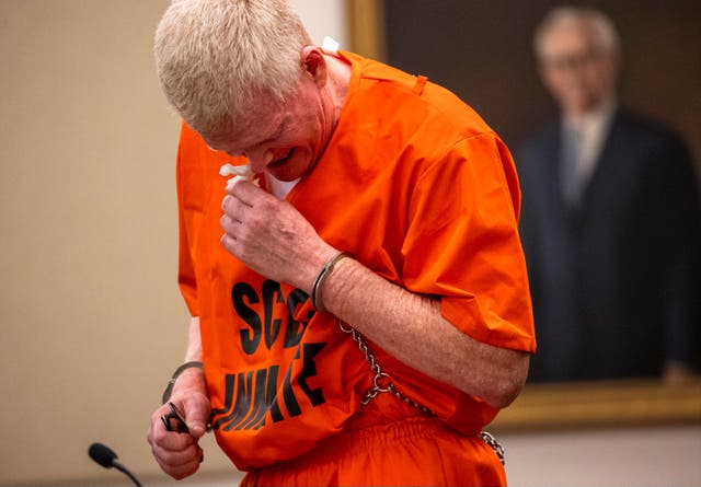 <p>Alex Murdaugh cries as he addresses the court during his sentencing </p>