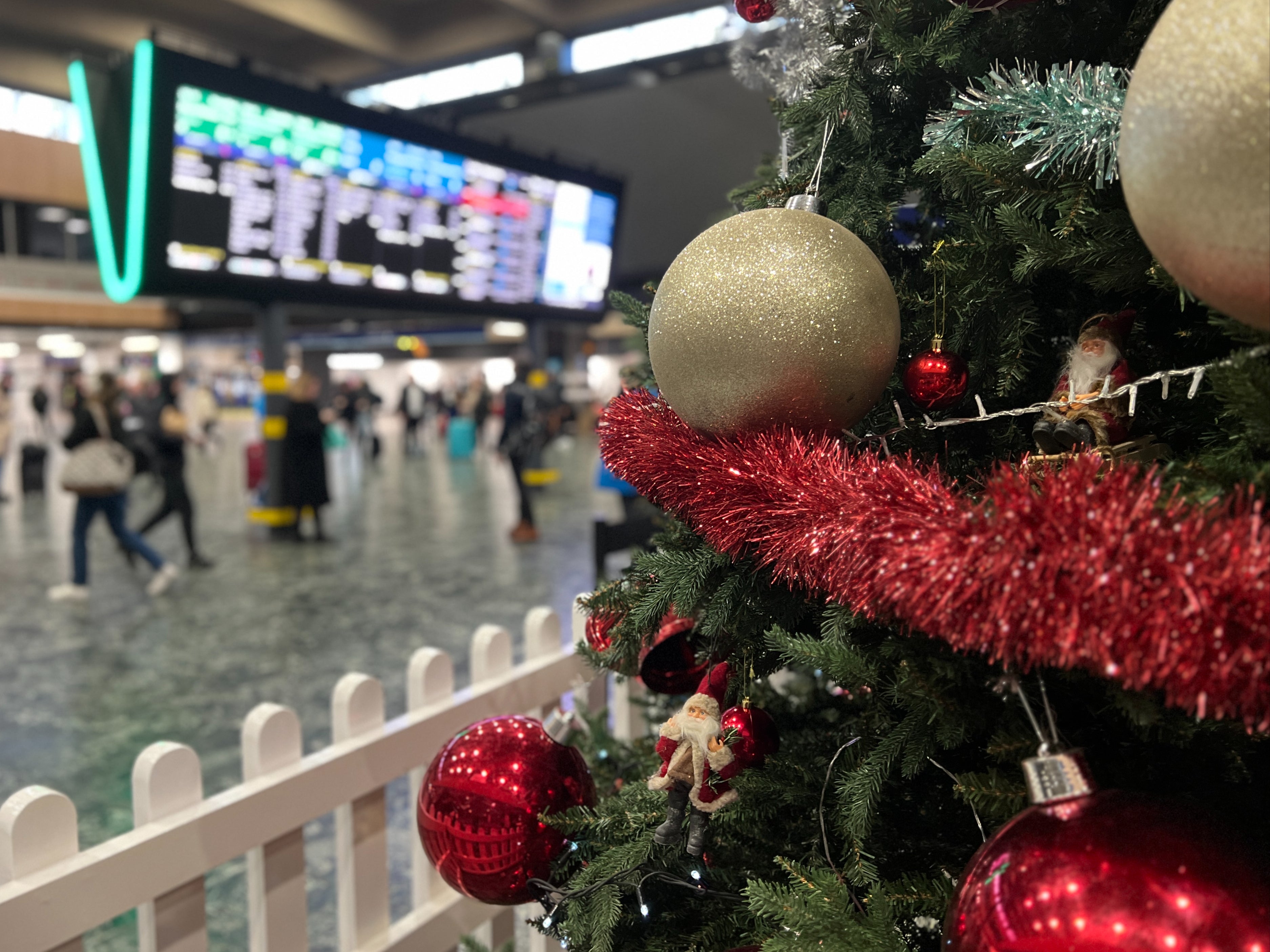 Christmas every day? Festive decorations at London Euston, where no long-distance trains will run on 3 December