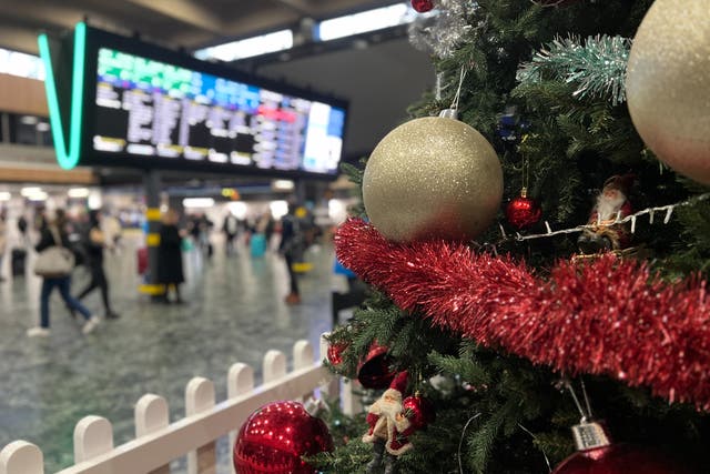 <p>Christmas every day? Festive decorations at London Euston, where no long-distance trains will run on 3 December</p>
