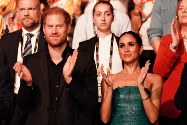 The Duke and Duchess of Sussex during the closing ceremony of the Invictus Games in Dusseldorf (PA)