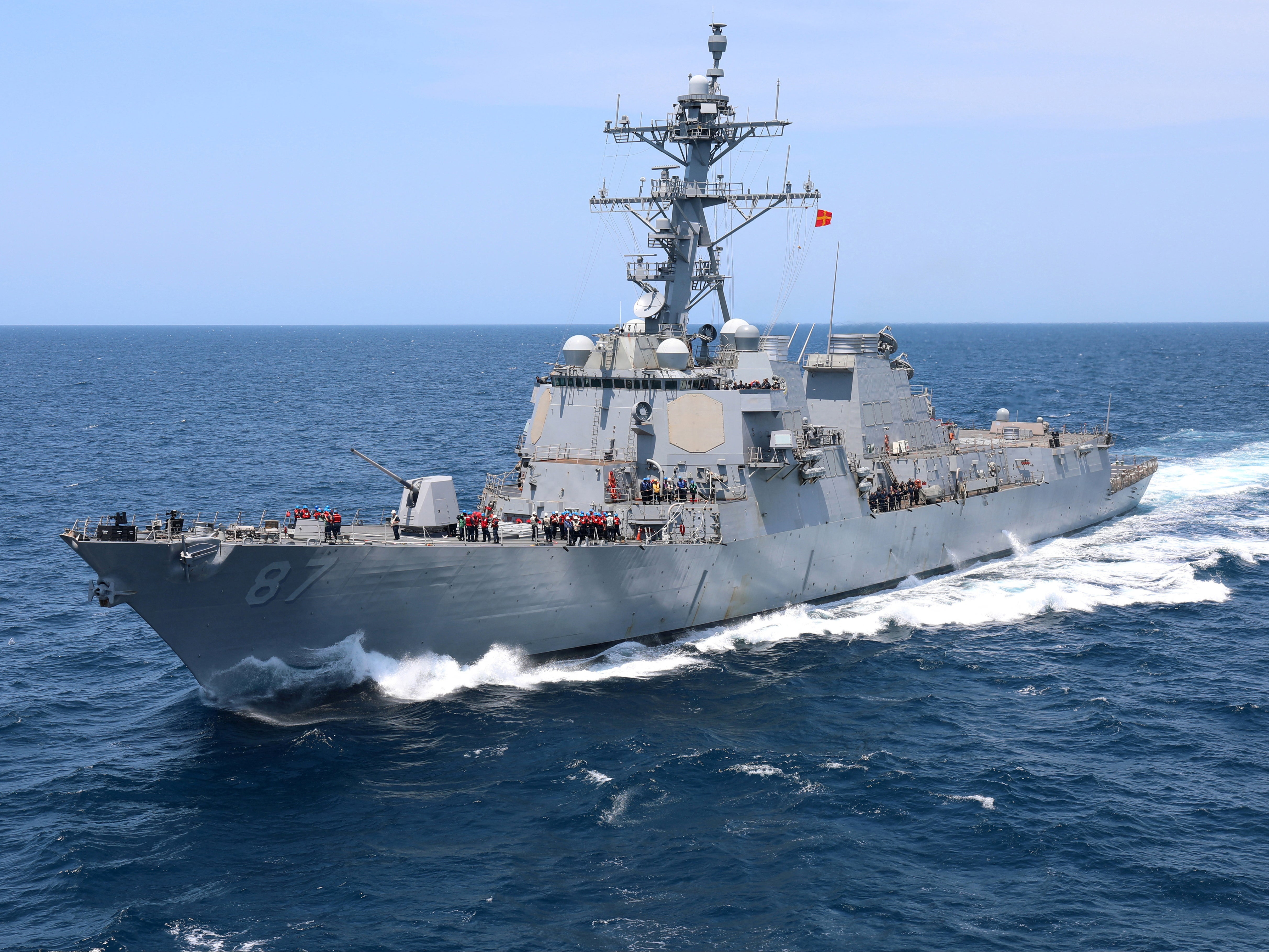 The USS Mason sails the Atlantic Ocean in July 2021