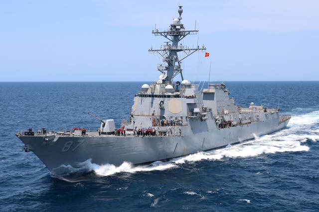<p>The USS Mason sails the Atlantic Ocean in July 2021</p>