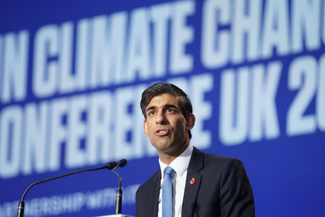 Chancellor Rishi Sunak speaking at the Cop26 summit at the Scottish Event Campus (SEC) in Glasgow, ahead of a meeting with a group of finance ministers who are backing a plan to create new global climate reporting standards. Picture date: Wednesday November 3, 2021.