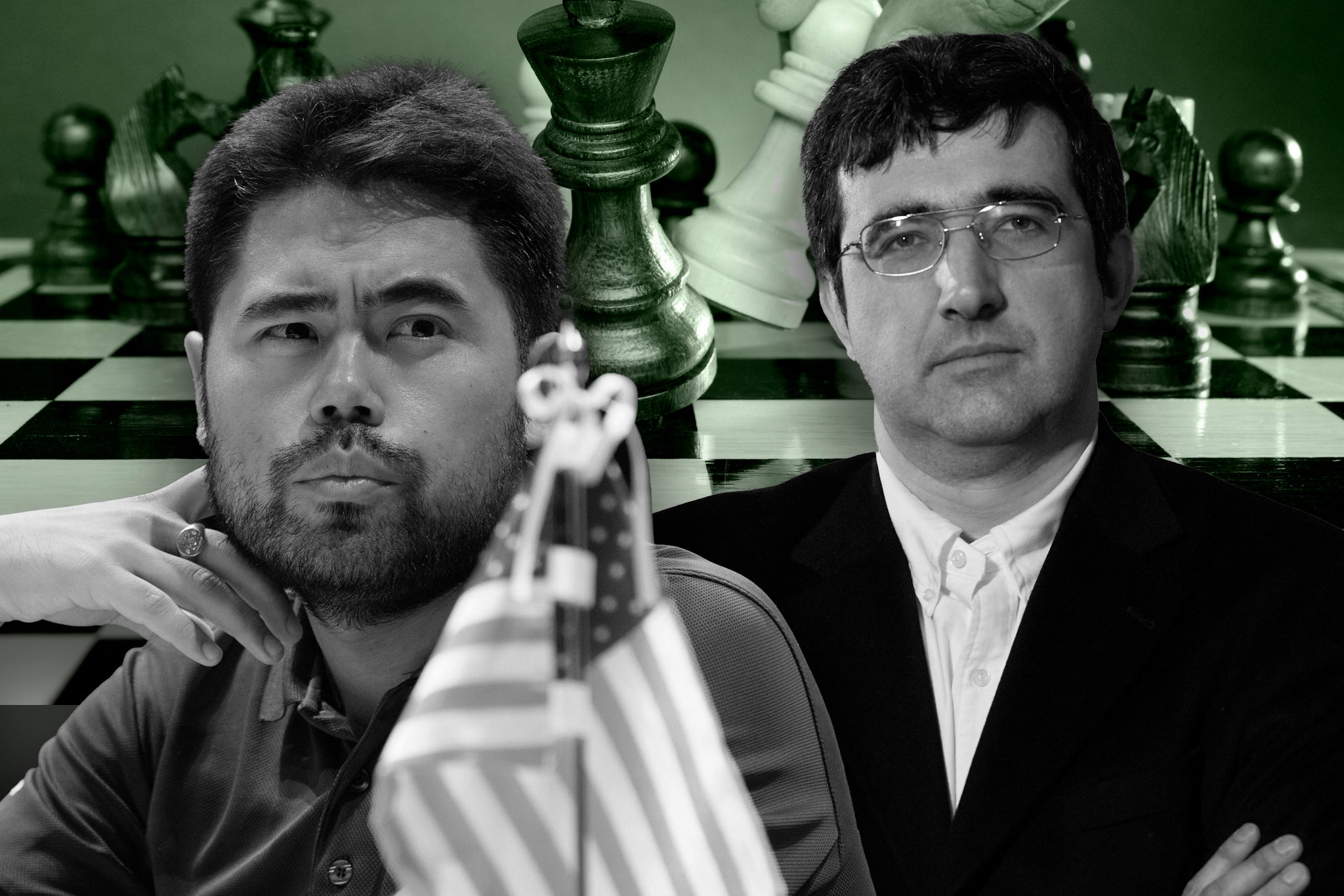 Hikaru Nakamura, left, has rubbished allegations levelled against him by Russian grandmaster Vladimir Kramnik