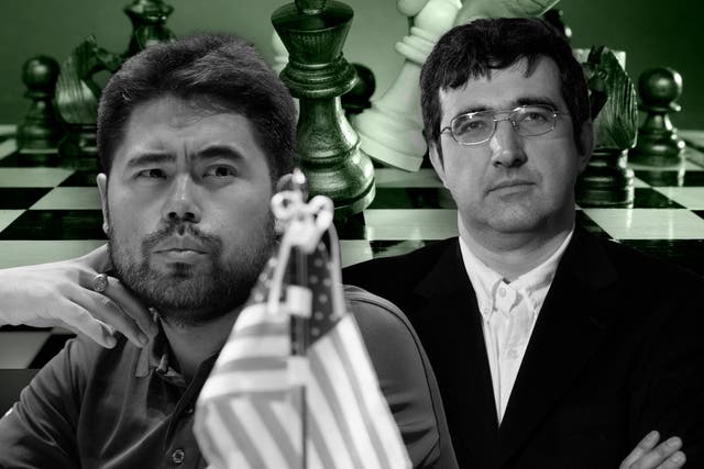 <p>Hikaru Nakamura, left, has rubbished allegations levelled against him by Russian grandmaster Vladimir Kramnik </p>