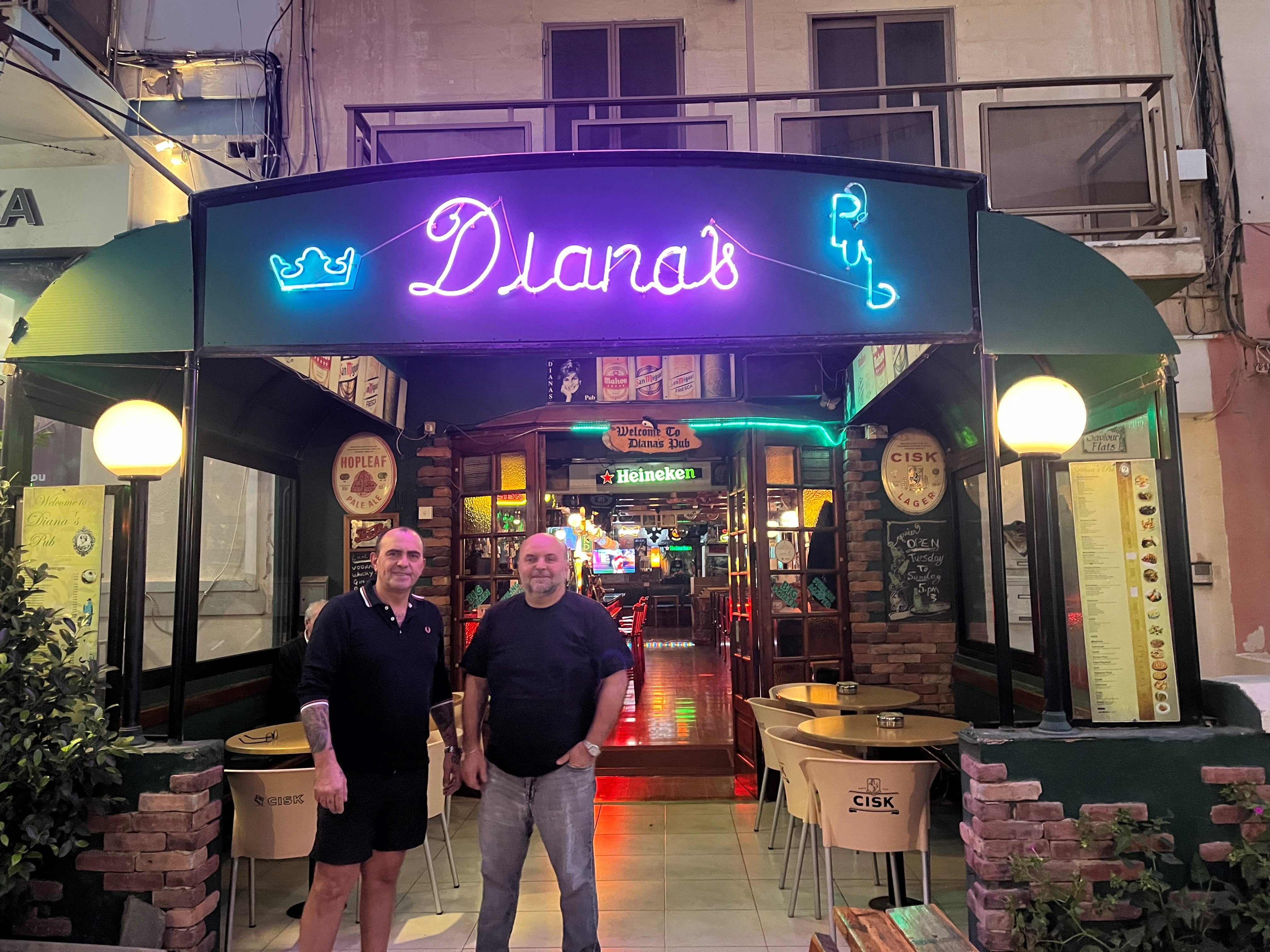 Silvio, left, and Noel, right, outside their beloved Diana’s pub